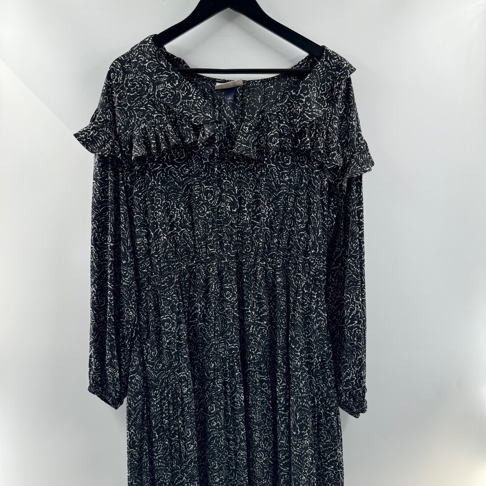 Universal Thread Black Abstract Floral Long Sleeve Maxi Dress Size Large